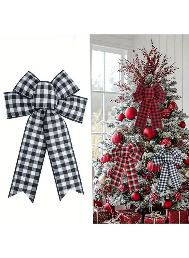 3pcs Assorted Color Checkered Fabric Bows For Holiday Decoration Christmas Halloween Thanksgiving - Image 2